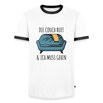 Die Couch ruft und ich muss gehen. Faul Spaß Spass - Männer Kontrast-T-Shirt - Weiß/Schwarz - Vorne - AI Model Female 172 light (172cm) & AI Model Male 178 dark (178cm)
