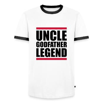 Uncle Godfather Legend Quote - Men's Ringer Shirt - white/black - Front - AI Model Female 172 light (172cm) & AI Model Male 178 dark (178cm)