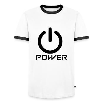 Power - Men's Ringer Shirt - white/black - Front - AI Model Female 172 light (172cm) & AI Model Male 178 dark (178cm)