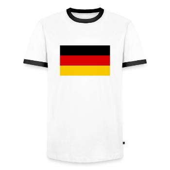 German Excellence! - Global Relevance! - Men's Ringer Shirt - white/black - Front - AI Model Female 172 light (172cm) & AI Model Male 178 dark (178cm)