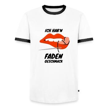 Fader Geschmack vs Fadengeschmack im Mund. - Männer Kontrast-T-Shirt - Weiß/Schwarz - Vorne - AI Model Female 172 light (172cm) & AI Model Male 178 dark (178cm)