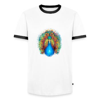 Cage complète d’oiseaux Great Peacocks Bird - T-shirt contrasté Homme - blanc/noir - Devant - AI Model Female 172 light (172cm) & AI Model Male 178 dark (178cm)