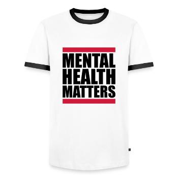 mental health matters quote - Men's Ringer Shirt - white/black - Front - AI Model Female 172 light (172cm) & AI Model Male 178 dark (178cm)