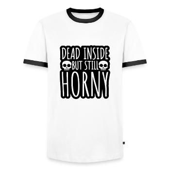 dead inside but horny - Men's Ringer Shirt - white/black - Front - AI Model Female 172 light (172cm) & AI Model Male 178 dark (178cm)