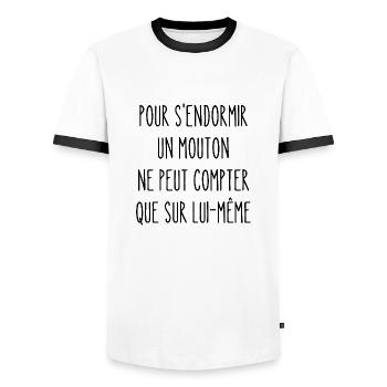 un mouton ne peut compter que sur lui-même - T-shirt contrasté Homme - blanc/noir - Devant - AI Model Female 172 light (172cm) & AI Model Male 178 dark (178cm)