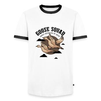 Goose Squad Bird Funny Geese Dage ironique - T-shirt contrasté Homme - blanc/noir - Devant - AI Model Female 172 light (172cm) & AI Model Male 178 dark (178cm)