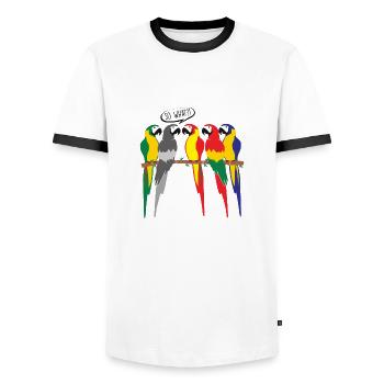 PERROQUET OISEAU MONOCHROME - T-shirt contrasté Homme - blanc/noir - Devant - AI Model Female 172 light (172cm) & AI Model Male 178 dark (178cm)