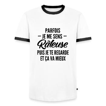 humour femme râleuse / parfois je me sens râleuse - T-shirt contrasté Homme - blanc/noir - Devant - AI Model Female 172 light (172cm) & AI Model Male 178 dark (178cm)