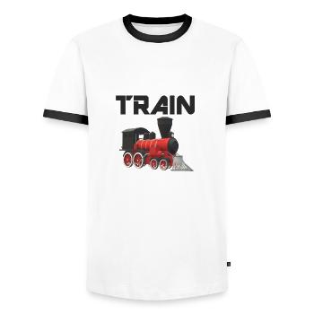 Zug Dampflok Eisenbahn Gleis Modelleisenbahn - Männer Kontrast-T-Shirt - Weiß/Schwarz - Vorne - AI Model Female 172 light (172cm) & AI Model Male 178 dark (178cm)