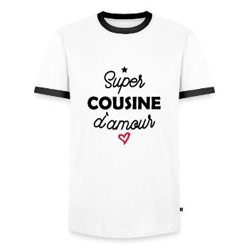 super cousine d amour / cadeau humour cousine - T-shirt contrasté Homme - blanc/noir - Devant - AI Model Female 172 light (172cm) & AI Model Male 178 dark (178cm)