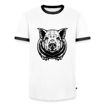 pig sweet pigs pigs animal animals 17 - Men's Ringer Shirt - white/black - Front - AI Model Female 172 light (172cm) & AI Model Male 178 dark (178cm)