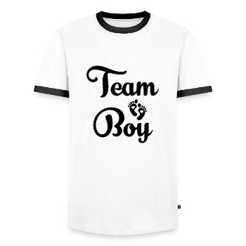 Pregnancy Baby shower Babyshower Boy Girl - Men's Ringer Shirt - white/black - Front - AI Model Female 172 light (172cm) & AI Model Male 178 dark (178cm)