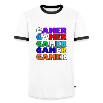 Multicolored white retro gamer - Men's Ringer Shirt - white/black - Front - AI Model Female 172 light (172cm) & AI Model Male 178 dark (178cm)