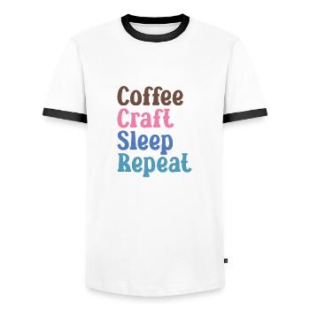 Manger, dormir, café, répéter - T-shirt contrasté Homme - blanc/noir - Devant - AI Model Female 172 light (172cm) & AI Model Male 178 dark (178cm)