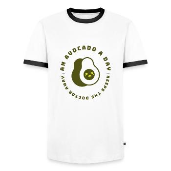 An Avocado A Day Keeps The Doctor Away - Männer Kontrast-T-Shirt - Weiß/Schwarz - Vorne - AI Model Female 172 light (172cm) & AI Model Male 178 dark (178cm)