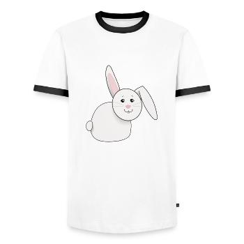 süßer, weißer, dicker Hase, Ostern - Männer Kontrast-T-Shirt - Weiß/Schwarz - Vorne - AI Model Female 172 light (172cm) & AI Model Male 178 dark (178cm)