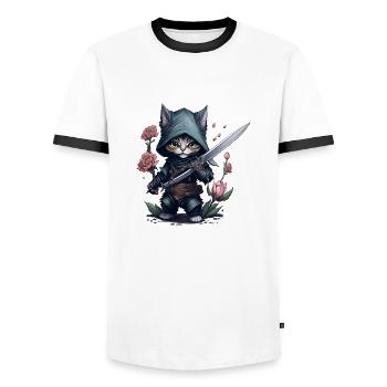 The ultimate ninja cat - Men's Ringer Shirt - white/black - Front - AI Model Female 172 light (172cm) & AI Model Male 178 dark (178cm)