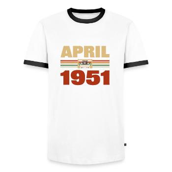 72e anniversaire Avril Né 1951 Idée cadeau - T-shirt contrasté Homme - blanc/noir - Devant - AI Model Female 172 light (172cm) & AI Model Male 178 dark (178cm)
