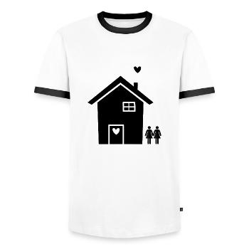 Umzug Hausbau Partnerschaft Lesbisch Pride - Männer Kontrast-T-Shirt - Weiß/Schwarz - Vorne - AI Model Female 172 light (172cm) & AI Model Male 178 dark (178cm)