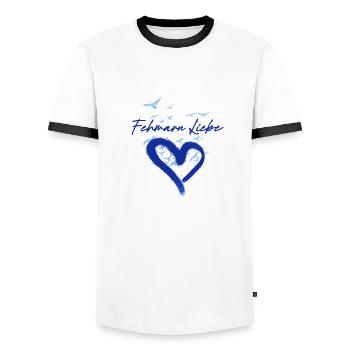 Fehmarn,möwen,anker,vogelschwarm - Männer Kontrast-T-Shirt - Weiß/Schwarz - Vorne - AI Model Female 172 light (172cm) & AI Model Male 178 dark (178cm)