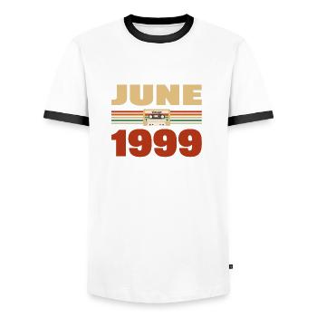 24th Birthday June Vintage 1999 Gift Idea - Men's Ringer Shirt - white/black - Front - AI Model Female 172 light (172cm) & AI Model Male 178 dark (178cm)
