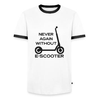 E-Scooter Roller Scooter - Männer Kontrast-T-Shirt - Weiß/Schwarz - Vorne - AI Model Female 172 light (172cm) & AI Model Male 178 dark (178cm)