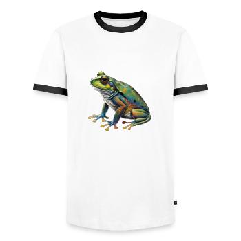 Frogs are Sh*t T shirt - Men's Ringer Shirt - white/black - Front - AI Model Female 172 light (172cm) & AI Model Male 178 dark (178cm)