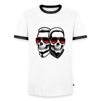 Biker's head in suit - Men's Ringer Shirt - white/black - Front - AI Model Female 172 light (172cm) & AI Model Male 178 dark (178cm)