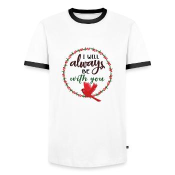 I will always with you Cardinal - Men's Ringer Shirt - white/black - Front - AI Model Female 172 light (172cm) & AI Model Male 178 dark (178cm)