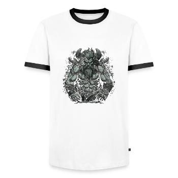 Nordic scandinavia retro viking mystical mythology - Men's Ringer Shirt - white/black - Front - AI Model Female 172 light (172cm) & AI Model Male 178 dark (178cm)