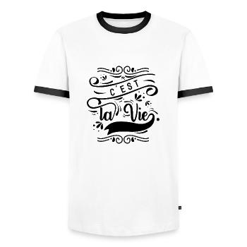 C'est la vie - T-shirt contrasté Homme - blanc/noir - Devant - AI Model Female 172 light (172cm) & AI Model Male 178 dark (178cm)