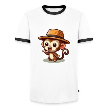 Cute Monkey Cartoon with Hat - Men's Ringer Shirt - white/black - Front - AI Model Female 172 light (172cm) & AI Model Male 178 dark (178cm)