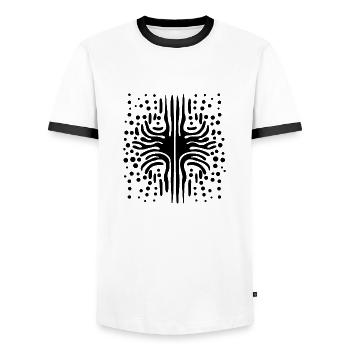 Chladni Oscillation: Unique City Fashion Art - Men's Ringer Shirt - white/black - Front - AI Model Female 172 light (172cm) & AI Model Male 178 dark (178cm)
