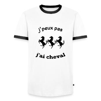 je peux pas j ai cheval - T-shirt contrasté Homme - blanc/noir - Devant - AI Model Female 172 light (172cm) & AI Model Male 178 dark (178cm)