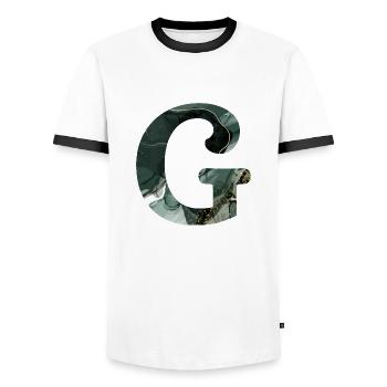Letter g marbled green - Men's Ringer Shirt - white/black - Front - AI Model Female 172 light (172cm) & AI Model Male 178 dark (178cm)