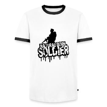 Natural Born Soldier War General Freedom Fighter - Men's Ringer Shirt - white/black - Front - AI Model Female 172 light (172cm) & AI Model Male 178 dark (178cm)