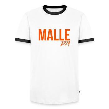 MALLE 2024 - SCHAUEN WIR MAL WAS WIRD - Mallorca - Männer Kontrast-T-Shirt - Weiß/Schwarz - Vorne - AI Model Female 172 light (172cm) & AI Model Male 178 dark (178cm)