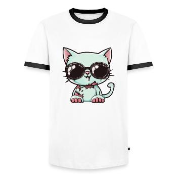 Katze Halloween Cool - Männer Kontrast-T-Shirt - Weiß/Schwarz - Vorne - AI Model Female 172 light (172cm) & AI Model Male 178 dark (178cm)