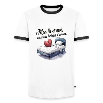 Mon lit et moi c'est une histoire d'amour - T-shirt contrasté Homme - blanc/noir - Devant - AI Model Female 172 light (172cm) & AI Model Male 178 dark (178cm)