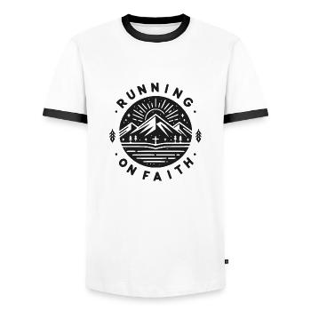 Running on Faith - Men's Ringer Shirt - white/black - Front - AI Model Female 172 light (172cm) & AI Model Male 178 dark (178cm)