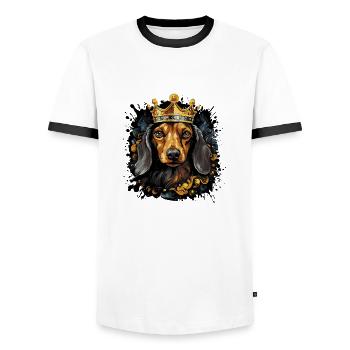 Dog Dachshund Animal - Men's Ringer Shirt - white/black - Front - AI Model Female 172 light (172cm) & AI Model Male 178 dark (178cm)