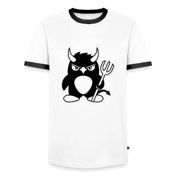 Pingouin Cornes de diable Trident Enfer Mal Satan - T-shirt contrasté Homme - blanc/noir - Devant - AI Model Female 172 light (172cm) & AI Model Male 178 dark (178cm)