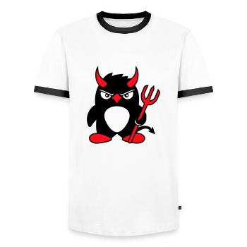 Pingouin Cornes de diable Trident Enfer Mal Satan - T-shirt contrasté Homme - blanc/noir - Devant - AI Model Female 172 light (172cm) & AI Model Male 178 dark (178cm)