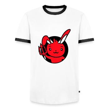 Bunny Devil Démon Mal Satan Enfer Trident Costume - T-shirt contrasté Homme - blanc/noir - Devant - AI Model Female 172 light (172cm) & AI Model Male 178 dark (178cm)