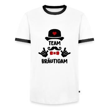 Team Groom - Men's Ringer Shirt - white/black - Front - AI Model Female 172 light (172cm) & AI Model Male 178 dark (178cm)