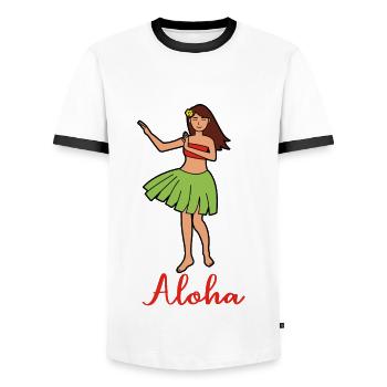 ALOHA Mädchen - Männer Kontrast-T-Shirt - Weiß/Schwarz - Vorne - AI Model Female 172 light (172cm) & AI Model Male 178 dark (178cm)