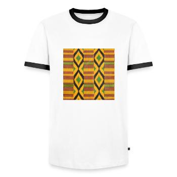 Green, yellow and black colored diamond patterns - Men's Ringer Shirt - white/black - Front - AI Model Female 172 light (172cm) & AI Model Male 178 dark (178cm)