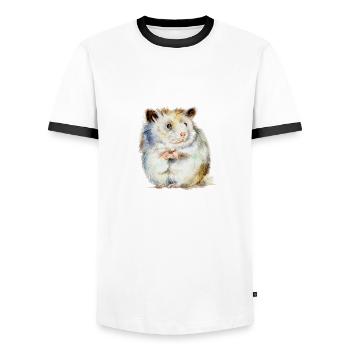 HAMSTER - the hamster - Men's Ringer Shirt - white/black - Front - AI Model Female 172 light (172cm) & AI Model Male 178 dark (178cm)