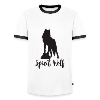 SPIRIT WOLF - Männer Kontrast-T-Shirt - Weiß/Schwarz - Vorne - AI Model Female 172 light (172cm) & AI Model Male 178 dark (178cm)