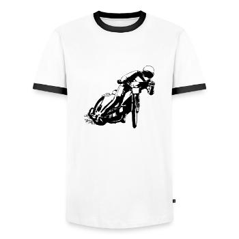 Speedway Racer - Männer Kontrast-T-Shirt - Weiß/Schwarz - Vorne - AI Model Female 172 light (172cm) & AI Model Male 178 dark (178cm)